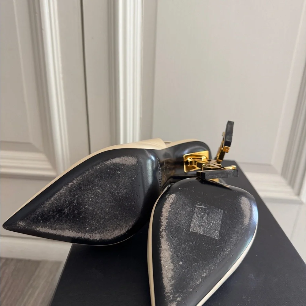 Yves Saint Laurent Cream Slingback Heels - Picture 7 of 8